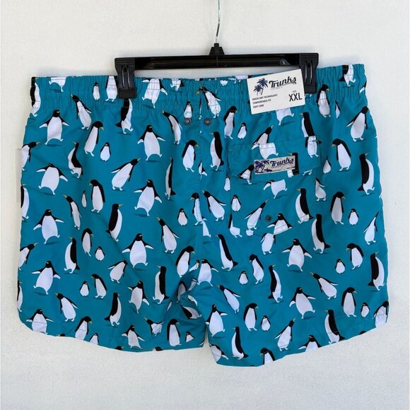 Mens Penguin Print Swim Trunks By Trunks XXL Quick Dry Adjustable Waist - Picture 2 of 7